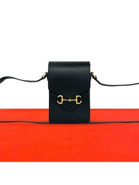Gucci Horsebit Leather Mini Shoulder Bag Pochette Cross Black